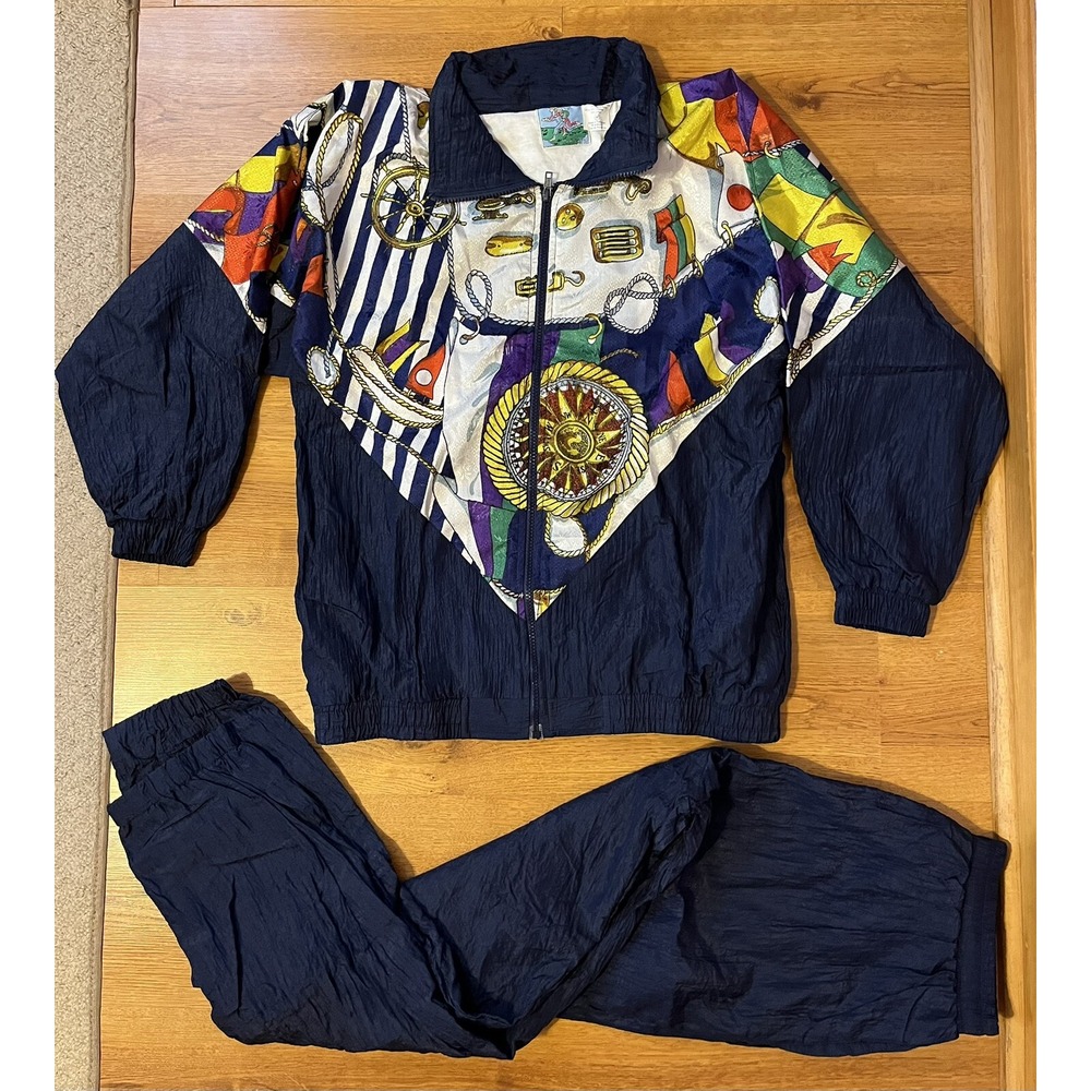 Vintage Windbreaker Tracksuit Coat Jogging Pentathlon 2pc Nautical Women's M